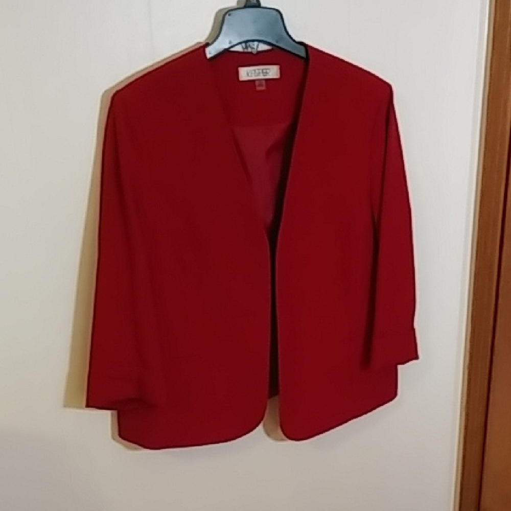 Kasper Sz 18 Lined Red Blazer Structured Open Front Design